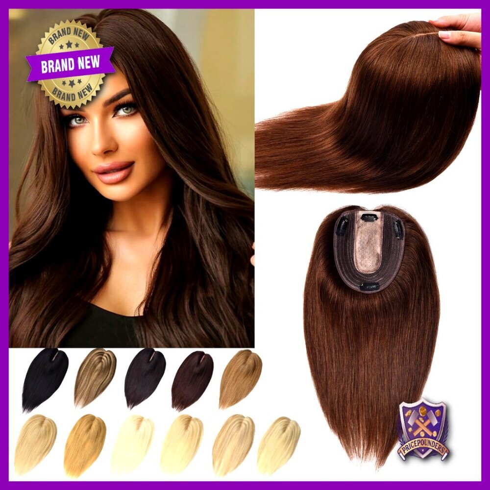 Human Hair Topper for Thinning Hair, 6 Inch Length, Lightweight Breathable Base